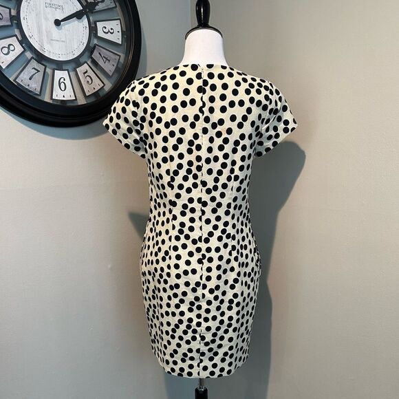 J Crew Cream and Black Polka Dot knee Length Short Sleeve Dress Size 2 - Picture 3 of 11